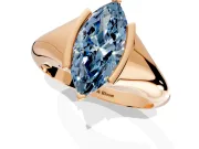 Tension Engagement Ring Setting for Fancy Blue Marquise Center with Wide Tapered Band and Tension Head in Rose Gold