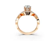 Halo Engagement Ring Setting for Oval Center with Pave Infinity Twist Band and Prong Head in Rose Gold