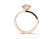 Solitaire Engagement Ring Setting for Cushion Cut Center with Pave Band and Claw Prong Head in Rose Gold