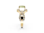 Halo Engagement Ring Setting for Fancy Yellow Princess Cut Center with Pave Infinity Twist Band and Prong Head in Yellow Gold