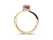 Hidden Halo Engagement Ring Setting for Fancy Pink Radiant Cut Center with Wide Flat Plain Band and Prong Head in Yellow Gold
