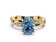 Solitaire Engagement Ring Setting for Fancy Blue Oval Center with Pave and Plain Crossover and Basket Head in Yellow Gold