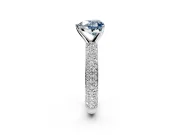 Solitaire Engagement Ring Setting for Fancy Blue Heart-Shaped Center with Domed Multi-Row Pave Band and Prong Head in Platinum