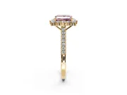 Halo Engagement Ring Setting for Fancy Pink Princess Cut Center with Single-Row Pave, Open Basket and Prong Head in Yellow Gold