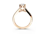 Solitaire Engagement Ring Setting for Pear-Shaped Center with Widening Pave Band and Claw Prong Head in Rose Gold