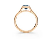 Solitaire Engagement Ring Setting for Fancy Blue Emerald Cut Center with V Split Shank and Bezel Head in Rose Gold