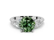 3 Stone Engagement Ring Setting for Fancy Green Round Cut Center with Large Pear-Shaped Accents and Prong Head in Platinum