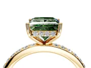 Solitaire Engagement Ring Setting for Fancy Green Princess Cut Center with Fine Pave Band and Prong Head in Yellow Gold