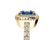 Halo Engagement Ring Setting for Fancy Blue Asscher Cut Center with Inner Milgrain Border and Prong Head in Yellow Gold