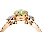 3 Stone Engagement Ring Setting for Fancy Yellow Pear-Shaped Center with Round Cut Side Accents and Prong Head in Rose Gold