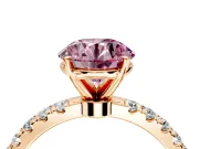 Open Basket Engagement Ring Setting for Fancy Pink Round Cut Center with Pave Band and Prong Head in Rose Gold