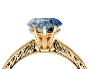 Solitaire Engagement Ring Setting for Fancy Blue Heart-Shaped Center with Engraved Milgrain Band and Prong Head in Yellow Gold