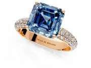 Solitaire Engagement Ring Setting for Fancy Blue Asscher Cut Center with Domed Multi-Row Pave Band and Prong Head in Rose Gold