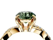 Solitaire Engagement Ring Setting for Fancy Green Round Cut Center with Half-Pave Crossover Band and Prong Head in Yellow Gold