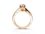 Solitaire Engagement Ring Setting for Pear-Shaped Center with Pave Cathedral Band and Prong Head in Rose Gold