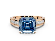 Solitaire Engagement Ring Setting for Fancy Blue Asscher Cut Center with Princess Cut Channel Band and Prong Head in Rose Gold