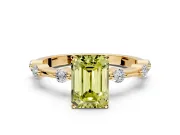 Solitaire Engagement Ring Setting for Fancy Yellow Emerald Cut Center with Bezel Station Band and Prong Head in Yellow Gold