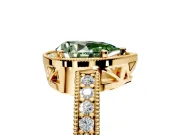 Milgrain Halo Engagement Ring Setting for Fancy Green Pear-Shaped Center with Wide Pave Band and Prong Head in Yellow Gold