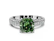 Solitaire Engagement Ring Setting for Fancy Green Cushion Cut Center with Multi-Row Pave Accents and Basket Head in Platinum