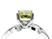 Solitaire Engagement Ring Setting for Fancy Yellow Emerald Cut Center with Pave and Plain Crossover Band and Prong Head in Platinum
