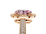 Milgrain Halo Engagement Ring Setting for Fancy Pink Oval Center with Three-Sided Pave Band and Prong Head in Rose Gold