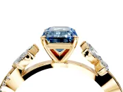 Floral Engagement Ring Setting for Fancy Blue Emerald Cut Center with Trailing Marquise Accents and Prong Head in Yellow Gold