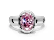 Solitaire Engagement Ring Setting for Fancy Pink Oval Center with Wide Band and Bezel Head in Platinum