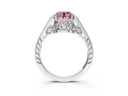 Cathedral Engagement Ring Setting for Fancy Pink Round Cut Center with Antique-Style Pave Band and Prong Head in White Gold