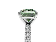 Solitaire Engagement Ring Setting for Fancy Green Princess Cut Center with Fine Pave Band and Claw Prong Head in White Gold