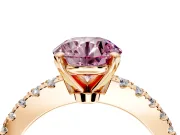Solitaire Engagement Ring Setting for Fancy Pink Round Cut Center with Single Row Accent Band and Prong Head in Rose Gold