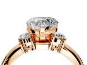 3 Stone Engagement Ring Setting for Heart-Shaped Center with Wide Plain Band and Prong Head in Rose Gold