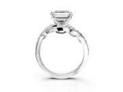 Solitaire Engagement Ring Setting for Asscher Cut Center with Pave Bypass Twist Band and Prong Head in Platinum