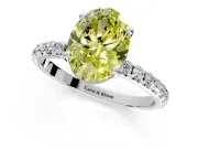 Solitaire Engagement Ring Setting for Fancy Yellow Oval Center with Micro Pave Band and Prong Head in Platinum