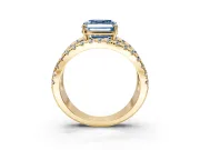Solitaire Engagement Ring Setting for Fancy Blue Asscher Cut Center with Wide-Open Split Shank and Prong Head in Yellow Gold