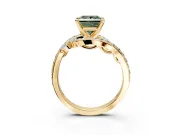Solitaire Engagement Ring Setting for Fancy Green Princess Cut Center with Pave Bypass Twist Band and Prong Head in Yellow Gold