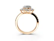 Floral Halo Engagement Ring Setting for Heart-Shaped Center with Pave Accents and Prong Head in Rose Gold
