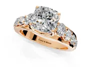 Solitaire Engagement Ring Setting for Cushion Cut Center with Graduated Shared Prongs and Prong Head in Rose Gold