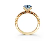 Solitaire Engagement Ring Setting for Fancy Blue Round Cut Center with Bezel-Dot Beaded Band and Prong Head in Yellow Gold