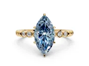 Solitaire Engagement Ring Setting for Fancy Blue Marquise Center with Bezel-Dot Beaded Band and Prong Head in Yellow Gold