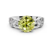 Leaf Engagement Ring Setting for Fancy Yellow Round Cut Center with Milgrain Accent Band and Prong Head in Platinum