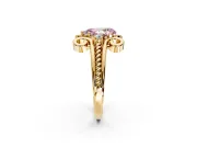 Solitaire Engagement Ring Setting for Fancy Pink Pear-Shaped Center with Twisted Band and Scroll Prong Head in Yellow Gold