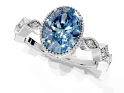 Milgrain Bezel Engagement Ring Setting for Fancy Blue Oval Center with Marquise Stations and Bezel Head in White Gold