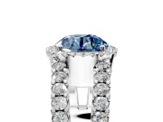 Halo Engagement Ring Setting for Fancy Blue Round Cut Center with Wide-Open Pave Split Shank and Prong Head in Sterling Silver