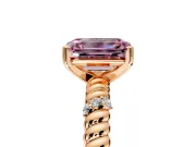 Rope Engagement Ring Setting for Fancy Pink Emerald Cut Center with Accent Shoulders and Prong Head in Rose Gold