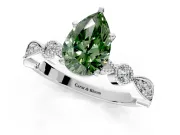 Solitaire Engagement Ring Setting for Fancy Green Pear-Shaped Center with Milgrain Bezel Accents and Prong Head in Platinum