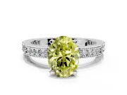 Solitaire Engagement Ring Setting for Fancy Yellow Oval Center with Milgrain-Edged Pave Band and Prong Head in Platinum