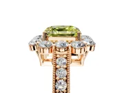 Halo Engagement Ring Setting for Fancy Yellow Asscher Cut Center with Milgrain Channel Band and Prong Head in Rose Gold