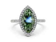 Halo Engagement Ring Setting for Fancy Green Marquise Center with Pave Accents, Heart Basket and Prong Head in Sterling Silver