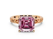 Solitaire Engagement Ring Setting for Fancy Pink Asscher Cut Center with XO Engraved Band and Prong Head in Rose Gold