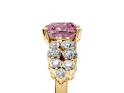 Cluster Engagement Ring Setting for Fancy Pink Cushion Cut Center with 2-Row Shoulder Clusters and Prong Head in Yellow Gold
